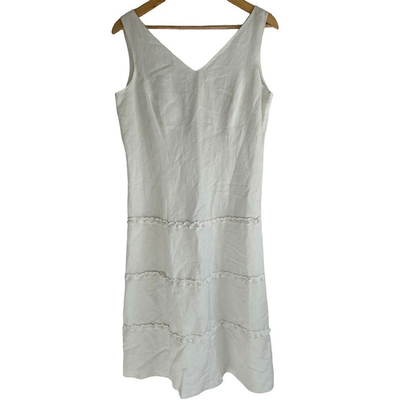 Talbots Women’s Size 8‎ White Linen Ruffle Tiered V Neck Midi Dress - Picture 1 of 8